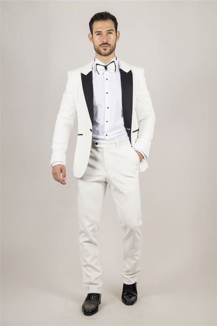 Men's White 3 Piece Velvet Wedding Tuxedo Formal Suit