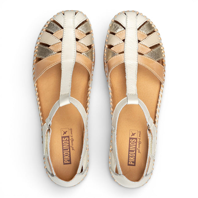 Pikolinos Women's White Leather Semi-Open Wedge Sandal Shoes - Cadaques