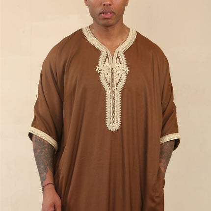 Men's Brown Moroccan Thobe Jubba Robe Eid Djellaba Gandoura