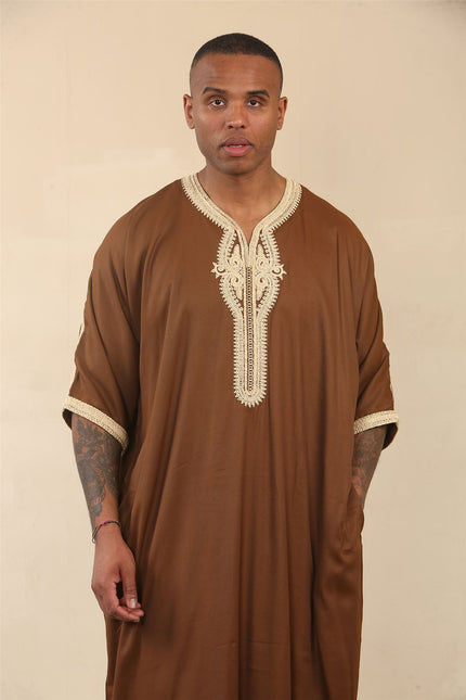 Men's Brown Moroccan Thobe Jubba Robe Eid Djellaba Gandoura