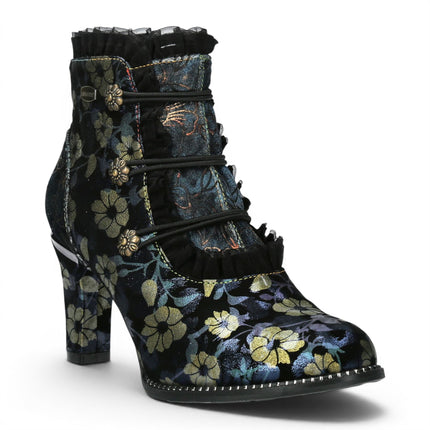 Laura Vita Floral Womens Victorian Blue Leather Heel Ankle Boots - Alcbaneo-130