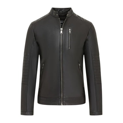 Men's Quilted Black Lamb Leather Biker Jacket - Formula