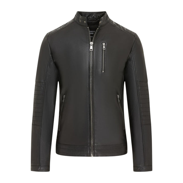 Men's Quilted Black Lamb Leather Biker Jacket - Formula