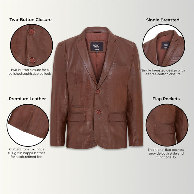 Mens Leather Blazer Jacket Soft Real Italian Leather Fitted Vintage Coat