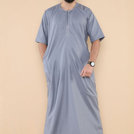 Mens Grey Thobe Jubba Islamic Arab Moroccan Saudi Zipped Kaftan Arab Robe