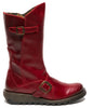 Fly London Womens Red Mes 2 Wedge Heel Buckle Mid-Calf Leather Zip Platform Boots
