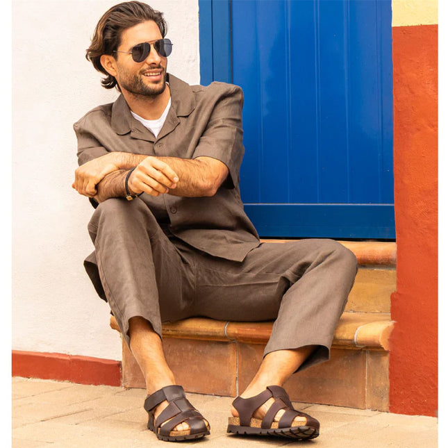 Panama Jack Men's Waterproof Bark Brown Leather Sandals - Stanley C1