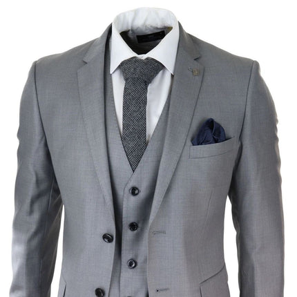Mens 3 Piece Light Grey Classic Stitch Retro Suit
