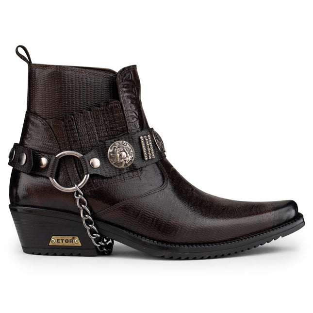 Men's Brown Leather Winklepicker Western Gothic Boots