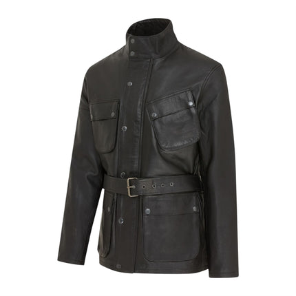 Men's Black Lamb Leather Safari Parka Jacket - Edinburgh
