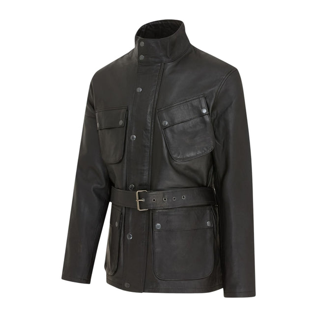 Men's Black Lamb Leather Safari Parka Jacket - Edinburgh