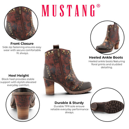Mustang Women's Brown Floral Heeled Ankle Boots - M0162012