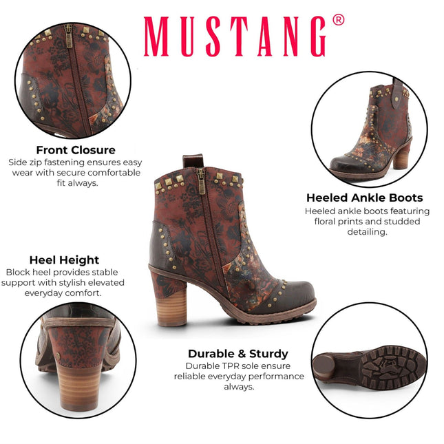Mustang Women's Brown Floral Heeled Ankle Boots - M0162012