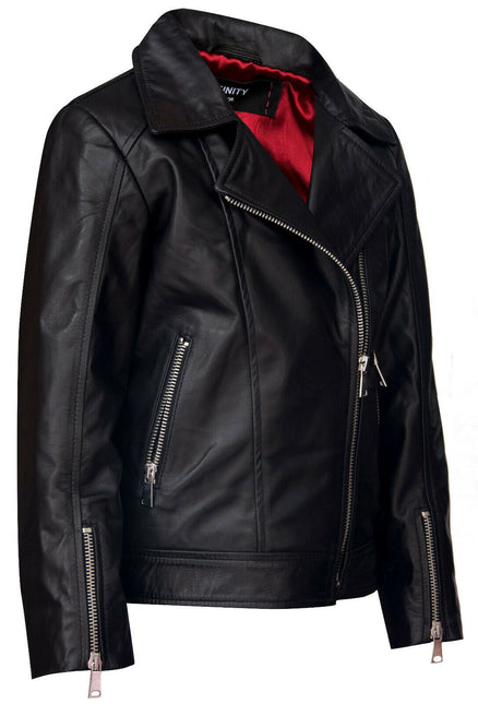 Kids Designer 100% Leather Zip Up Biker Jacket