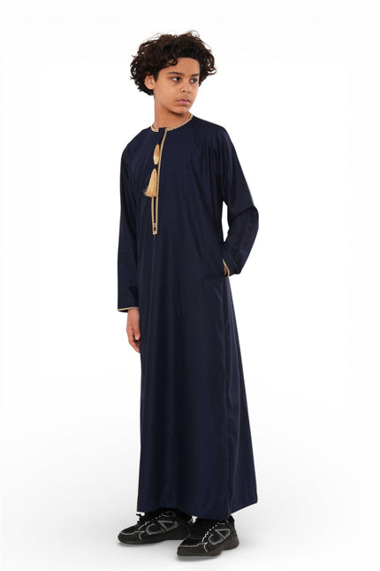 Kids Boys Ramadan Navy Blue Moroccan Thobe Robe Emirati Eid Jubba- TT-003