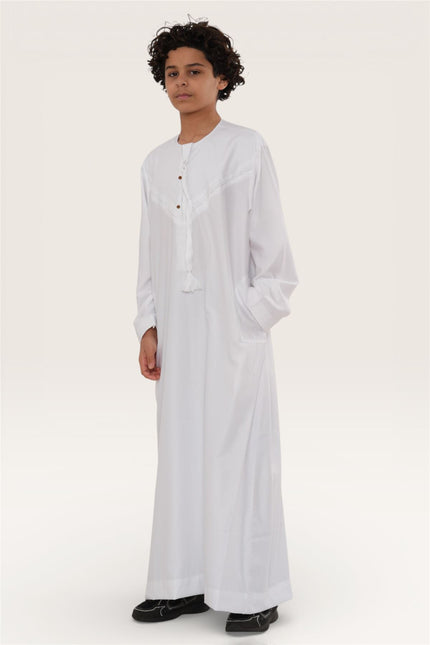 Kids Boys Eid White Moroccan Jubba Robe Djellaba Ramadan Eid Thobe - K-HM11