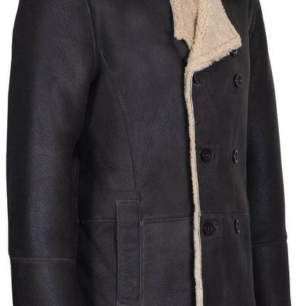 Mens Double Breasted Shearling Sheepskin Pea Coat-Valencia