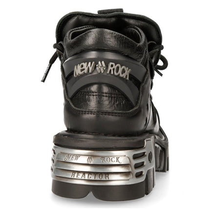 New Rock Black Leather Spiked Ankle Boots - 110-S1