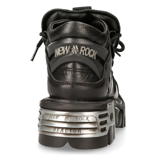 New Rock Black Leather Spiked Ankle Boots - 110-S1