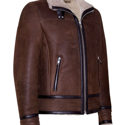 Mens Retro Pilot Sheepskin Leather Biker Jacket-Bogota