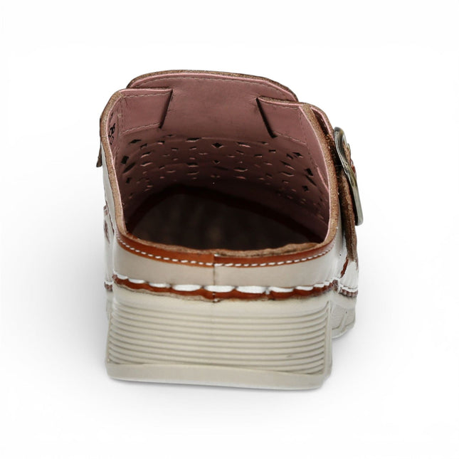 Laura Vita Women’s Dorry 01 Floral Beige Leather Wedge Slipper Sandals