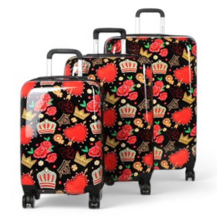 Strong Expandable Hard Shell Dual 4 Wheel Suitcase Set Print Luggage Cabin Travel Bag