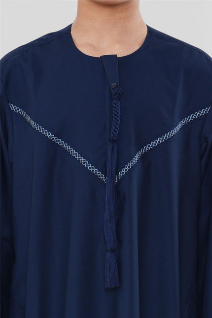 Kids Boys Eid Navy Blue Moroccan Thobe Robe Djellaba Ramadan Eid Jubba- K-HM10