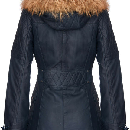 Womens Quilted Leather Parka Jacket-Brussels