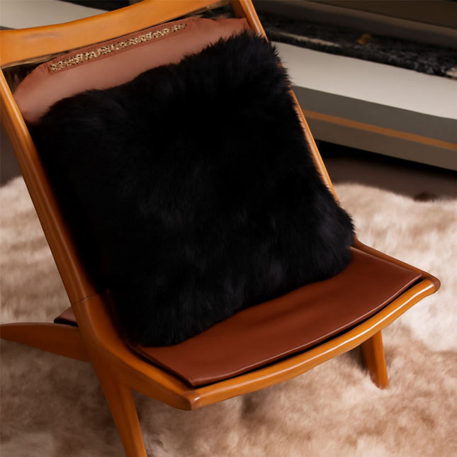 Genuine Sheepskin Black  40x40cm Real Wool Single Sided Cushion