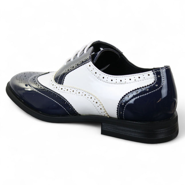 Men's Patent Lace-Up Navy White Brogues Smart Dress Shoes