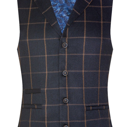 Mens Navy Blue Check 3 Piece Tweed Suit Peaky Blinders 1920s Gatsby Tailored Fit