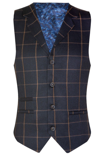 Mens Navy Blue Check 3 Piece Tweed Suit Peaky Blinders 1920s Gatsby Tailored Fit