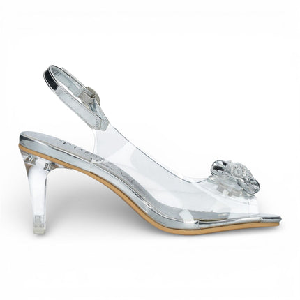 Laura Vita Women’s Mira 01 Clear Silver Slip-On Cinderella Heel Sandals