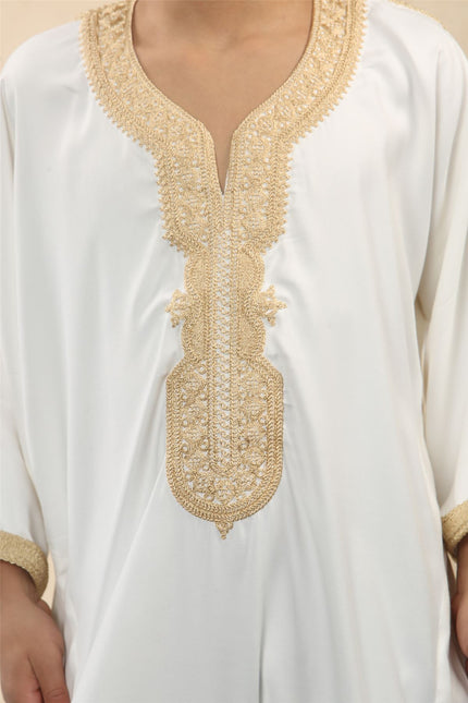 Kid's Boys White Moroccan Thobe Jubba Robe Eid Djellaba Gandoura