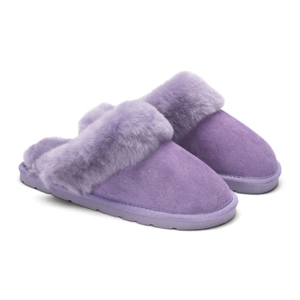 Women's Genuine Sheepskin Purple Suede Mule Winter Slippers - Luna