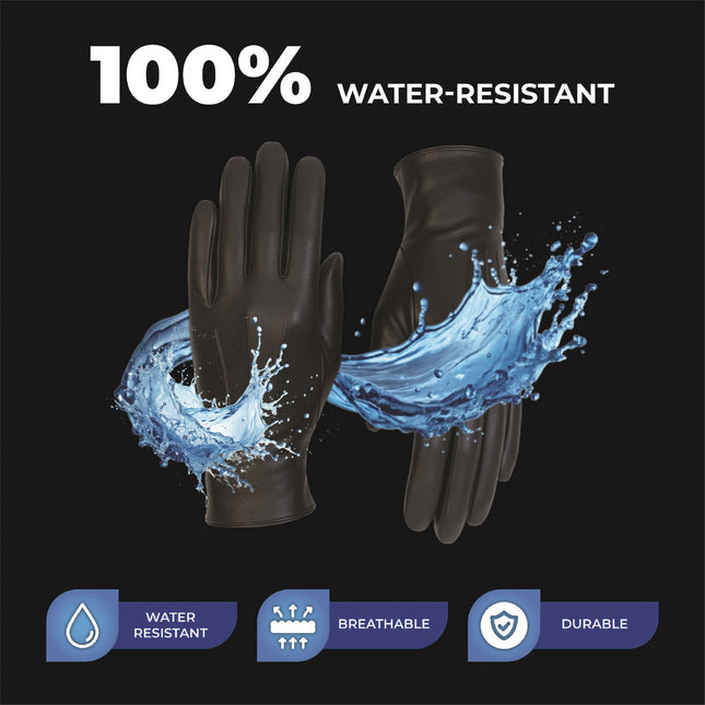 Men’s Black Italian Leather Warm Wool Lining Winter Gloves - M-LGV-305