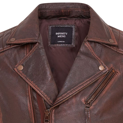 Mens Slim Fit Brando Style Double Cross Zip 100% Leather Biker Jacket