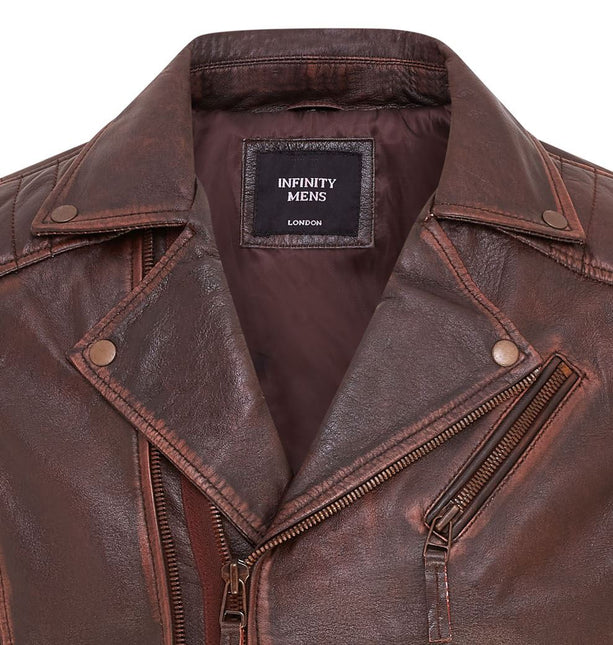 Mens Slim Fit Brando Style Double Cross Zip 100% Leather Biker Jacket