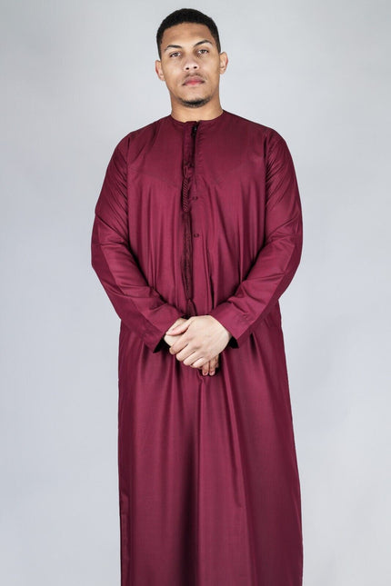 Men's Red Thobe Emirati Islamic Jubba Robe Eid Tassel Regular Fit