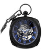 Mechanical Black Blue Vintage Skeleton Square Open-Face Pocket Watch