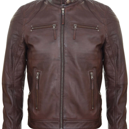 Mens Moto Leather Biker Jacket-Taiwan