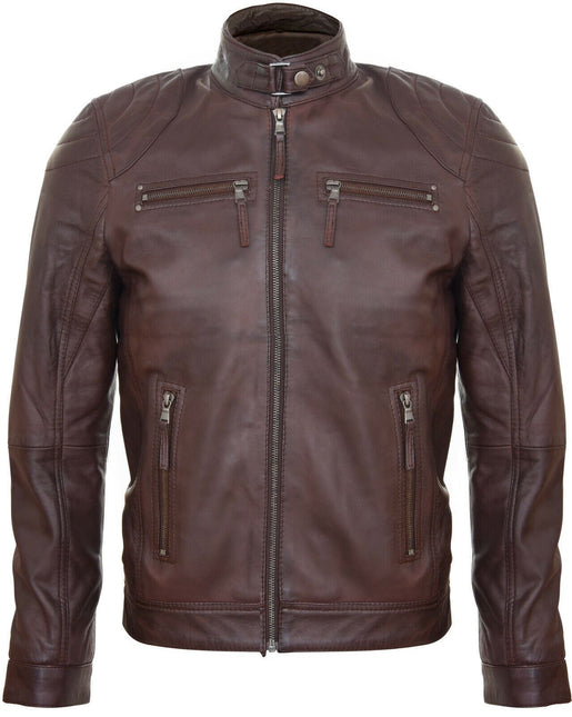 Mens Moto Leather Biker Jacket-Taiwan