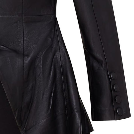 Womens Gothic Full Length Leather Coat Victorian Flare Goth Punk