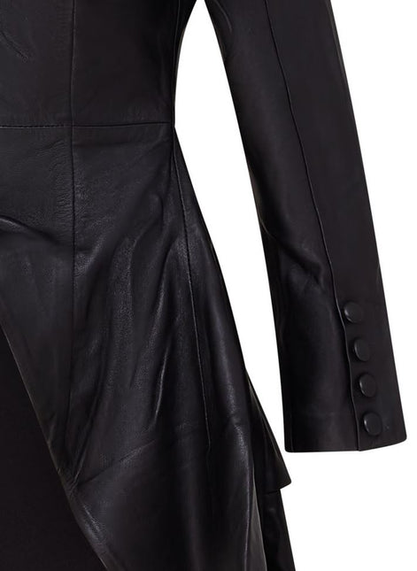 Womens Gothic Full Length Leather Coat Victorian Flare Goth Punk