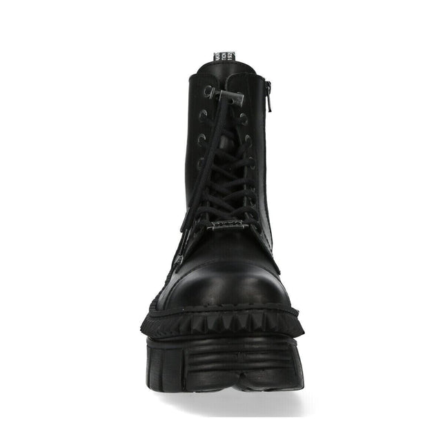New Rock Black Leather Boots-WALL083CCT-S6