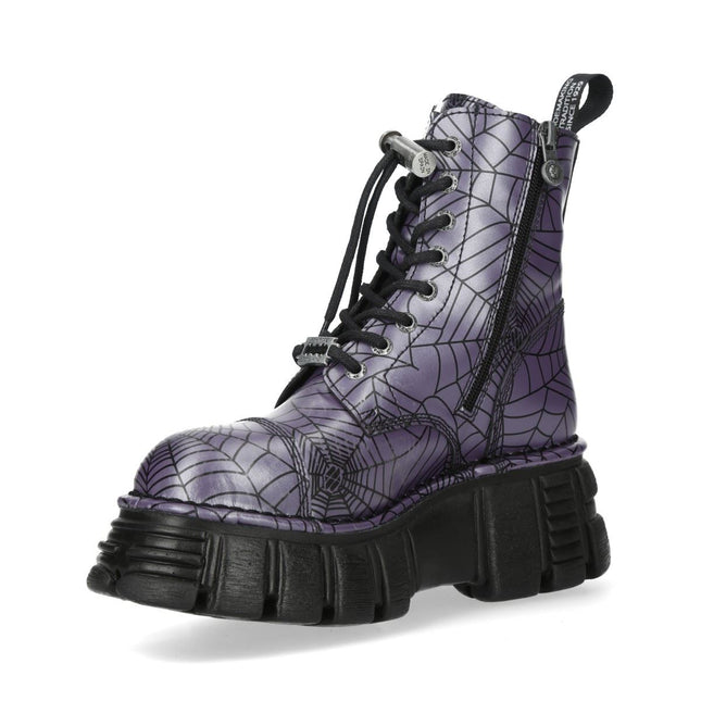 New Rock Purple Leather Gothic Military Biker Boots - MILI084N-S3