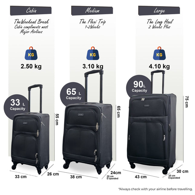 Expandable Soft Shell 4 Wheel Luggage Travel Cabin Suitcase Set Holiday Bags