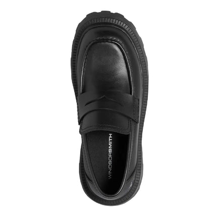 Windsorsmith Womens Black Leather Platform Chunky Loafers Shoes - True