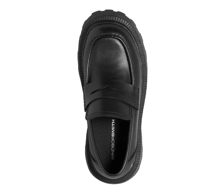 Windsorsmith Womens Black Leather Platform Chunky Loafers Shoes - True