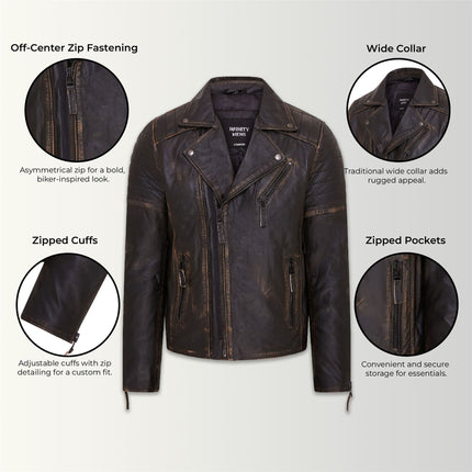 Mens Slim Fit Brando Style Double Cross Zip 100% Leather Biker Jacket